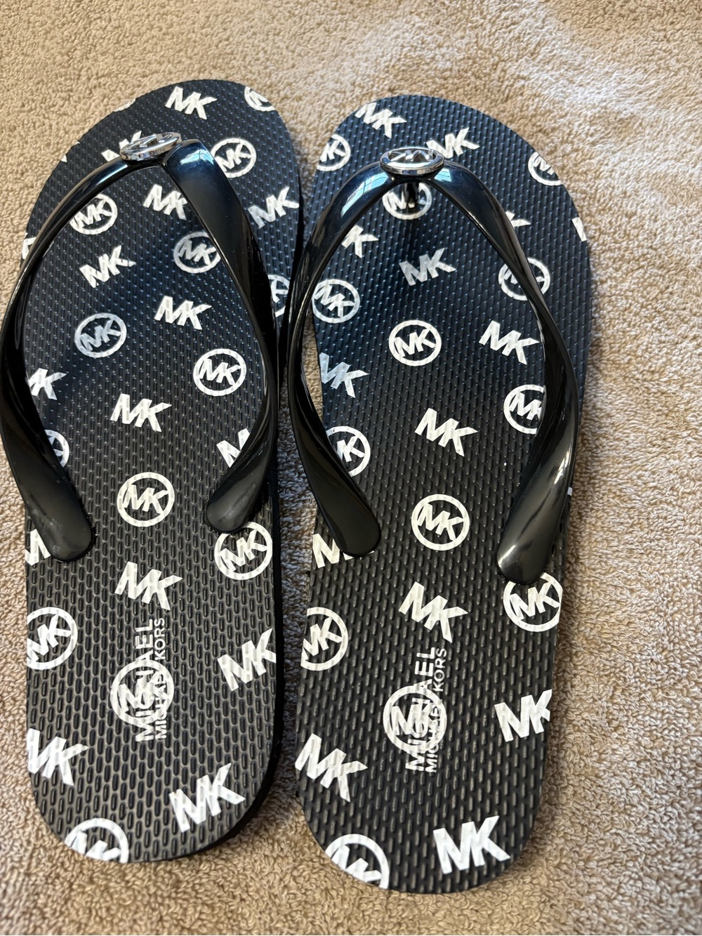 Michael Kors Black and White MK Logo Flip-Flops